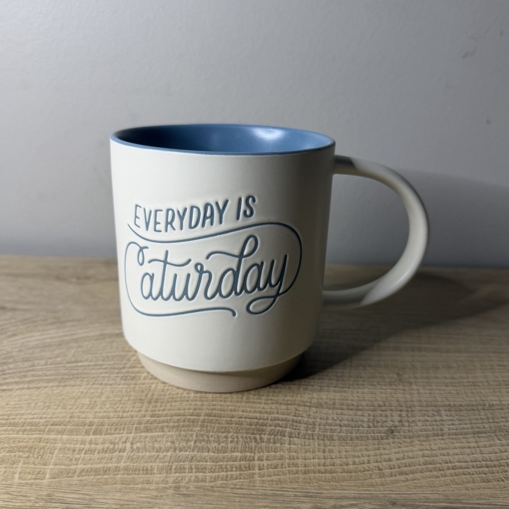 Hallmark Everyday is Caturday Cat Lover Mug White‎ Blue Coffee Cup Gift Pet Mom